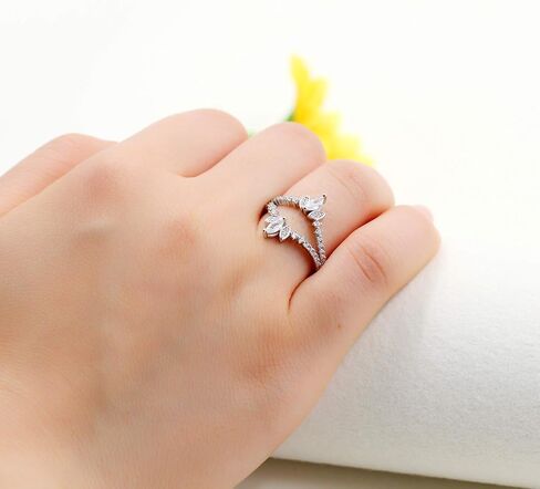 Uloveido المرأة 925 فضة ماركيز قص تشيكوسلوفاكيا كومة خواتم مجموعة 2 قطعة تاج الزفاف المشاركة الحرس محسن WR133 in Kuwait