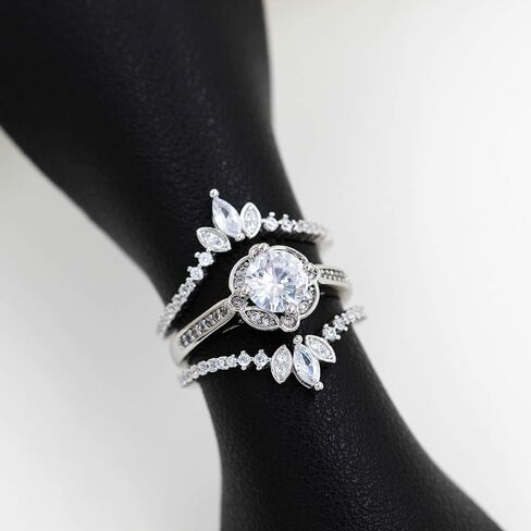 Uloveido المرأة 925 فضة ماركيز قص تشيكوسلوفاكيا كومة خواتم مجموعة 2 قطعة تاج الزفاف المشاركة الحرس محسن WR133 in Kuwait