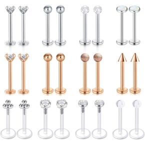 AVYRING 16g الجراحية الصلب الشفاه حلقة لابريت الأزرار مونرو مودوسا ثقب مجوهرات Tragus Helix Conch Zlage أقراط مع مثبتات حزمة 6 ملليمتر 8 ملليمتر 10 ملليمتر 24 قطعة in Kuwait