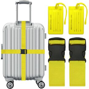Luggage Straps & Luggage Tags Set for Suitcases Travel Belt Accessories, Printed Suitcase Strap, Adjustable Luggage Belt Strap, Heavy Duty with Quick-Release Buckle - 8 Pieces, 4 Colors in Saudi Arabia