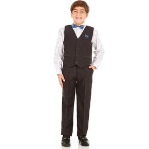 Vittorino Boys 4 Piece Suit Set with Vest, Dress Shirt, Bow Tie, Pants & Pocket Square | Big & Little Kids Formal Apparel