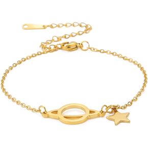 kkjoy Triple Moon Goddess Bracelet for Women Pentagram Bracelet Stainless Steel Pentacle Bracelet Gold Silver Chain Star Bracelet for Teen Girls Pagan Amulet Magic Wicca Jewelry Valentine’s Day Gifts