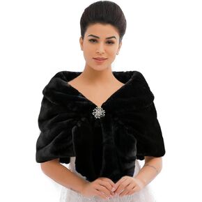 Catery Wedding Bridal Faux Fur Shawls and Wraps Women Fur Stole Winter Cover Up Accessories for Women and Girls(White)