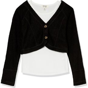 Speechless Girls' Rib Knit Sweater with Plain Tee