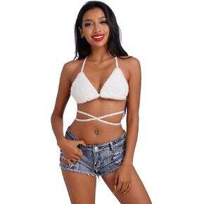 حمالة صدر نسائية من Rave Furry علوية بأشرطة ورسن مثلثة من Bralette Cami Tanks وحفلات الرقص والنادي الساخن in Kuwait