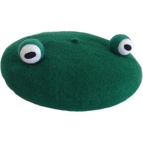Kmiunty Women Frog Beret Handmade Green Frog Eyes Balls Beret Hat Soft Wool Cap Artist Painter Beret Hat Cosplay Beret in Kuwait