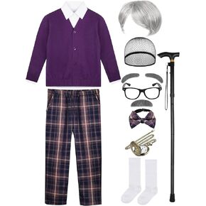 SOMSOC 14 قطعة 100 يوم من الأزياء المدرسية للأولاد والأطفال زي الرجل العجوز طقم أزياء الجد فستان إكسسوار للكوسبلاي in Kuwait