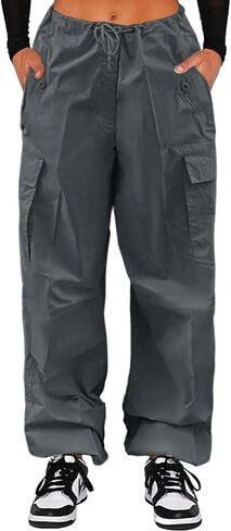 MACNOORA Women's Parachute Pants Drawstring Elastic Waist Sweatpants Baggy Y2K Cargo Pants with Pockets in Kuwait
