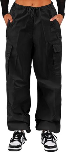 MACNOORA Women's Parachute Pants Drawstring Elastic Waist Sweatpants Baggy Y2K Cargo Pants with Pockets in Kuwait