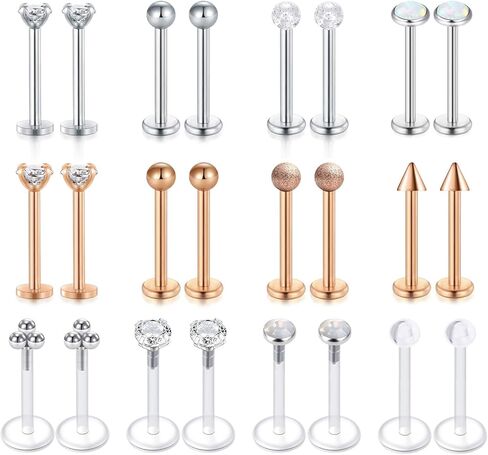 AVYRING 16g الجراحية الصلب الشفاه حلقة لابريت الأزرار مونرو مودوسا ثقب مجوهرات Tragus Helix Conch Zlage أقراط مع مثبتات حزمة 6 ملليمتر 8 ملليمتر 10 ملليمتر 24 قطعة in Kuwait