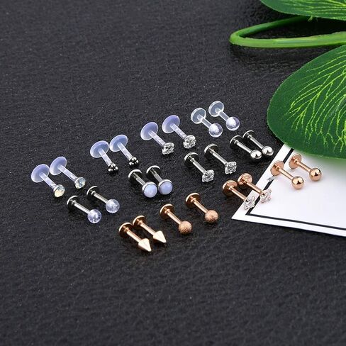 AVYRING 16g الجراحية الصلب الشفاه حلقة لابريت الأزرار مونرو مودوسا ثقب مجوهرات Tragus Helix Conch Zlage أقراط مع مثبتات حزمة 6 ملليمتر 8 ملليمتر 10 ملليمتر 24 قطعة in Kuwait