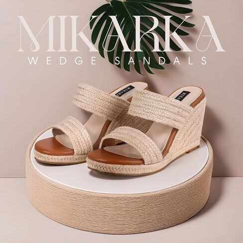 mikarka صنادل إسفين سهلة الارتداء للنساء مفتوحة من الأمام أحذية إسبادريل منصة منزلقة أنيقة بكعب عالٍ للشاطئ صندل صيفي مريح بكعب عريض in Saudi Arabia