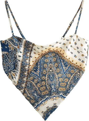 Women's French Hanky Hem Tie Back Ajustable Spaghetti Strap Satin Silk Camisole Bandana Crop Top in Saudi Arabia