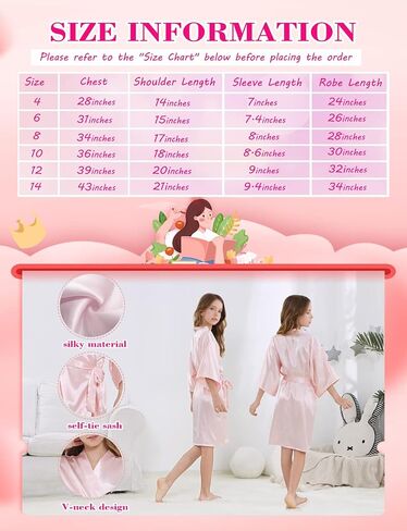 NOWDER Kids Satin Silky Robe Set for Spa Birthday Bridal Party Flower Girl Kimono Robe with Eye Mask Hair Hand Hair Ring in Saudi Arabia