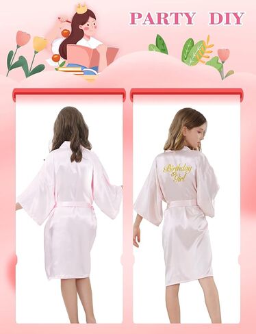 NOWDER Kids Satin Silky Robe Set for Spa Birthday Bridal Party Flower Girl Kimono Robe with Eye Mask Hair Hand Hair Ring in Saudi Arabia