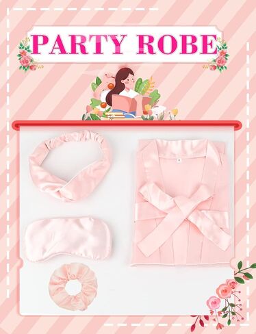 NOWDER Kids Satin Silky Robe Set for Spa Birthday Bridal Party Flower Girl Kimono Robe with Eye Mask Hair Hand Hair Ring in Saudi Arabia