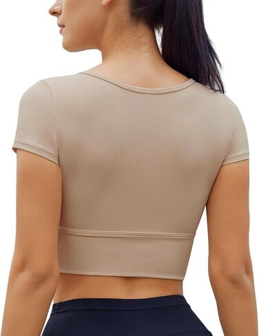 As Fairy Womens Crop Tops Short Sleeve Seamless Workout Tops Padded Slim Fit Vneck Athletic Gym Shirt Basic Yoga Tshirts Tee in Kuwait