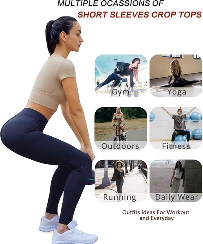 As Fairy Womens Crop Tops Short Sleeve Seamless Workout Tops Padded Slim Fit Vneck Athletic Gym Shirt Basic Yoga Tshirts Tee in Kuwait