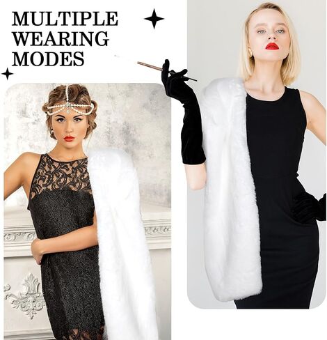 Jadive Women's Faux Fur Shawl Wrap Fake Fur Stoles Scarf Shrug Bridal Winter Wedding Evening Dress with 2 Rhinestone Brooches in Saudi Arabia