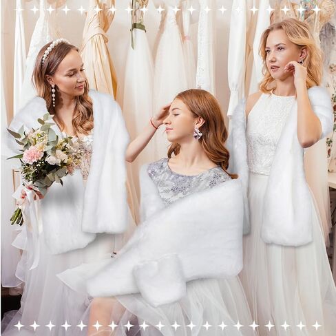 Jadive Women's Faux Fur Shawl Wrap Fake Fur Stoles Scarf Shrug Bridal Winter Wedding Evening Dress with 2 Rhinestone Brooches in Saudi Arabia