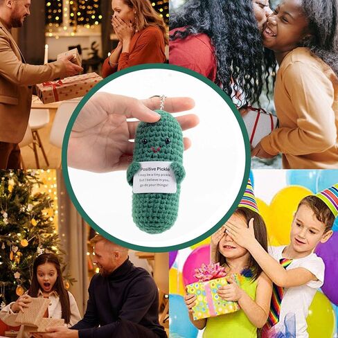 CORACIK مضحك إيجابي الخيار المخلل المفاتيح الكروشيه محبوك لطيف الخيار المخلل دمية ملهمة الهدايا الإبداعية له حقيبة منزلها ديكور عيد الميلاد in Kuwait