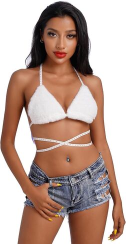 حمالة صدر نسائية من Rave Furry علوية بأشرطة ورسن مثلثة من Bralette Cami Tanks وحفلات الرقص والنادي الساخن in Kuwait