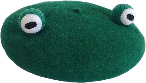 Kmiunty Women Frog Beret Handmade Green Frog Eyes Balls Beret Hat Soft Wool Cap Artist Painter Beret Hat Cosplay Beret in Kuwait