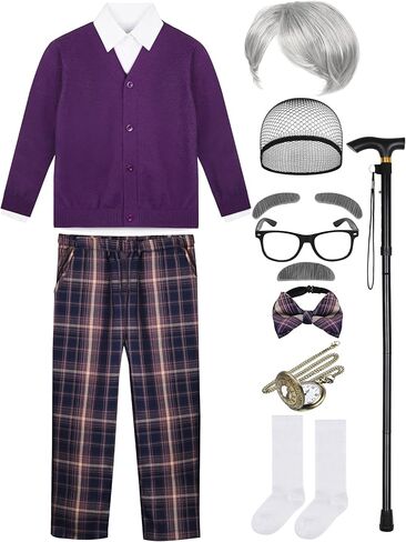 SOMSOC 14 قطعة 100 يوم من الأزياء المدرسية للأولاد والأطفال زي الرجل العجوز طقم أزياء الجد فستان إكسسوار للكوسبلاي in Kuwait