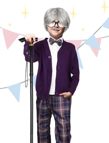 SOMSOC 14 قطعة 100 يوم من الأزياء المدرسية للأولاد والأطفال زي الرجل العجوز طقم أزياء الجد فستان إكسسوار للكوسبلاي in Kuwait