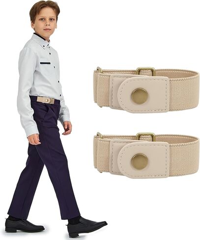 أحزمة مرنة للأطفال الصغار من LEACOOLKEY بدون إبزيم للأولاد والبنات، حزام مطاطي بحلقتين لسراويل الجينز قابل للتعديل in Kuwait