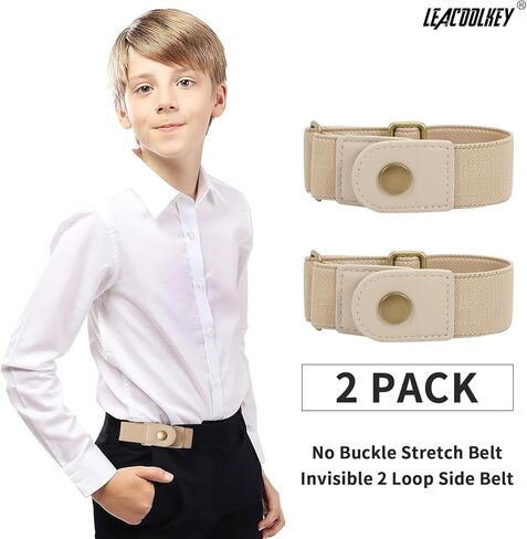 أحزمة مرنة للأطفال الصغار من LEACOOLKEY بدون إبزيم للأولاد والبنات، حزام مطاطي بحلقتين لسراويل الجينز قابل للتعديل in Kuwait