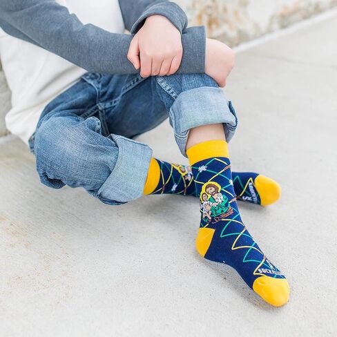 Sock Religious St. Joseph Blue and Gold Polyester Blend Novelty Religious Socks, Youth in Kuwait