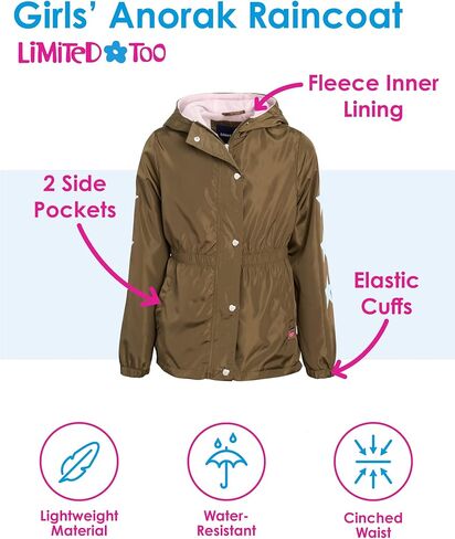 سترة محدودة جدًا للفتيات - معطف مطر أنوراك خفيف الوزن ومقاوم للماء مع غطاء رأس وبطانة قطنية in Kuwait