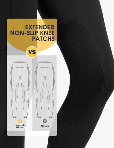 FitsT4 Women's Horse Riding Tights Pockets Knee-Patch Cooling Mesh Equestrian Breeches Black in Saudi Arabia