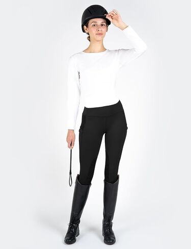 FitsT4 Women's Horse Riding Tights Pockets Knee-Patch Cooling Mesh Equestrian Breeches Black in Saudi Arabia