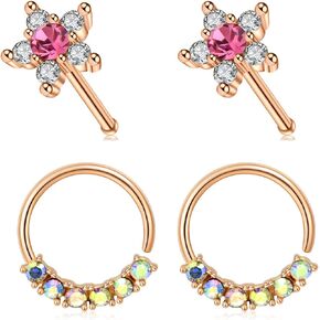 AVYRING Nose Rings Nose Studs Nose Rings Hoops Nose Piercings L Shaped Nose Ring Surgical Steel Nose Piercing Jewelry Hoop Nose Rings for Women Nose Screw Nostril Piercing Sliver Gold Black 20g