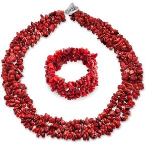 Large Wide Color Gemstone Chips Cluster Multi Strand Statement Bib Collar Necklace Stretch Bracelet Bangle Cuff Jewelry Set for Women