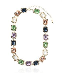 hopmiss الباروك اللؤلؤ بيان طوق قلادة مع حجر الراين كابوشون الأوجه، الفاخرة المنصهر الملمس قلادة مكتنزة مع الأحجار الكريمة الملونة عيد الميلاد للنساء، الملمس المعدني بيان قلادة للحزب in Kuwait