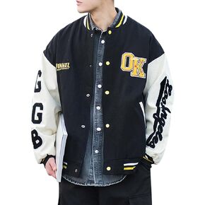 Covisoty Mens Varsity Jacket Baseball Bomber Jacket Vintage Unisex Streetwear Coats with Patchwork Hipster Utility Tops