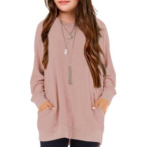 GNKVLER Girls Shirts for 6-13 Years Long Sleeve Crewneck Tunic Tops with Pockets in Kuwait