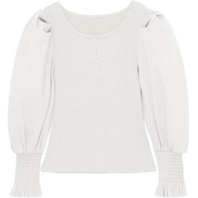 قمصان منتفخة بأكمام طويلة للفتيات، قمصان علوية متماسكة مضلعة ورقبة دائرية للأطفال من عمر 5 إلى 14 عامًا in Kuwait