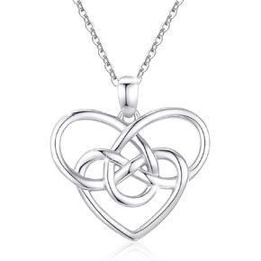 Heart Necklace for Women 925 Sterling Silver Celtic Knot Heart Pendant Necklace Heart Jewelry Gifts for Women Girls