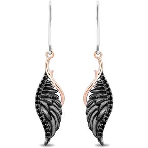 Jewelili Enchanted Disney Fine Jewelry 10K Rose Gold and Black Rhodium over Sterling Silver 1/5 Cttw Treated Black Round Diamond Maleficent Earrings in Kuwait