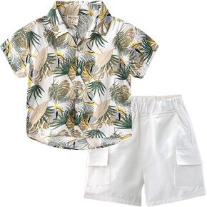 KISBINI Toddler Boy Hawaiian Shirt and Shorts Set Tropical Outfits Summer Clothes for Boys