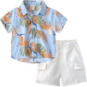 KISBINI Toddler Boy Hawaiian Shirt and Shorts Set Tropical Outfits Summer Clothes for Boys
