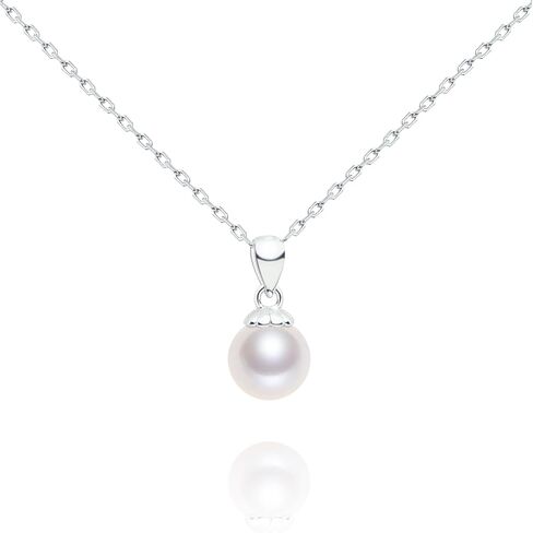 AAAA Round Pendant Single Pearl Necklace Sterling Silver Freshwater Cultured Pearl Necklace for Women 16-18 inch in Kuwait