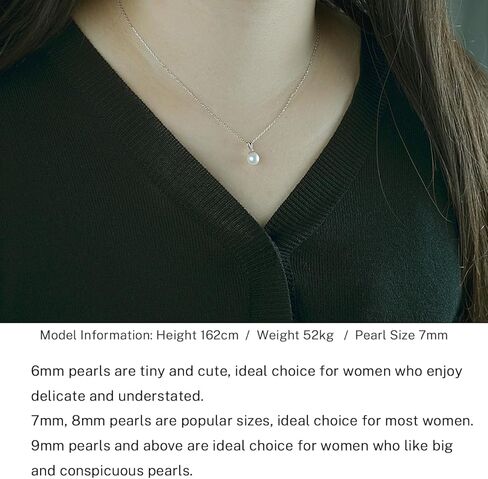 AAAA Round Pendant Single Pearl Necklace Sterling Silver Freshwater Cultured Pearl Necklace for Women 16-18 inch in Kuwait