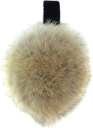 Surell Genuine Soft Beige Coyote Fur Earmuffs with Black Non Adjustable Velvet Head Band - Winter Fashion Ear Warmers - Perfect Elegant Women's Luxury Gift in Saudi Arabia