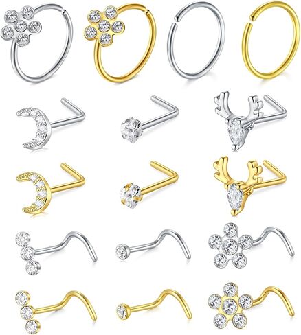 حلقات الأنف من AVYRING، ترصيع الأنف، حلقات الأنف، ثقب الأنف، ثقب الأنف على شكل حرف L، حلقة الأنف الفولاذية الجراحية، ثقب الأنف، حلقات الأنف للنساء، مسمار الأنف، ثقب الأنف، فضي، ذهبي، أسود، 20 جرام in Kuwait