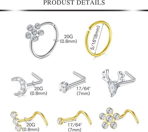حلقات الأنف من AVYRING، ترصيع الأنف، حلقات الأنف، ثقب الأنف، ثقب الأنف على شكل حرف L، حلقة الأنف الفولاذية الجراحية، ثقب الأنف، حلقات الأنف للنساء، مسمار الأنف، ثقب الأنف، فضي، ذهبي، أسود، 20 جرام in Kuwait